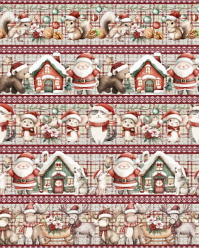 Tricoline estampa digital barrado fauna e flora de natal - CORTES 0,55m x 1,50m
