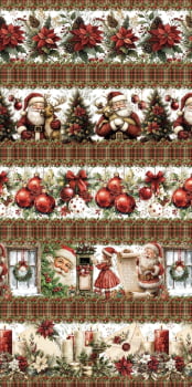 Tricoline estampa digital barrado festa de natal - CORTES 0,55m x 1,50m 