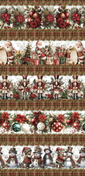 Tricoline estampa digital barrado festa de natal - CORTES 0,55m x 1,50m 