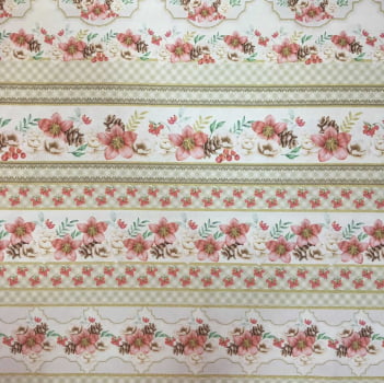 Tricoline estampa digital barrado flores de natal 