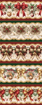 Tricoline estampa digital barrado laços de natal - CORTES 0,55m x 1,50m