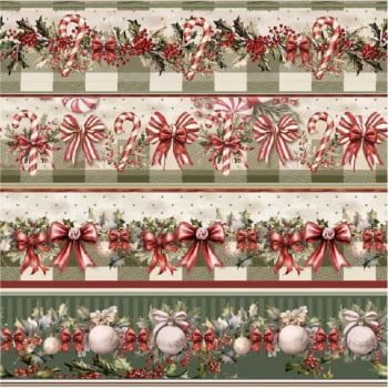 Tricoline estampa digital barrado laços de natal - CORTES 0,55m x 1,50m