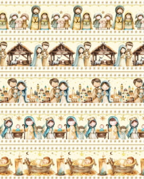 Tricoline estampa digital barrado nascimento de Jesus - CORTES 0,55m x 1,50m
