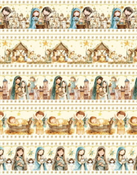 Tricoline estampa digital barrado nascimento de Jesus - CORTES 0,55m x 1,50m