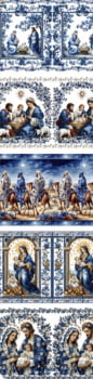 Tricoline estampa digital barrado natal azul - CORTES 0,55m x 1,50m