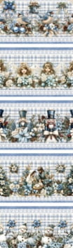 Tricoline estampa digital barrado natal azul e branco - CORTES 0,55m x 1,50m