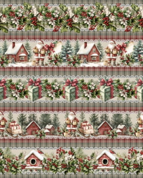 Tricoline estampa digital barrado natal gentil - CORTES 0,55m x 1,50m