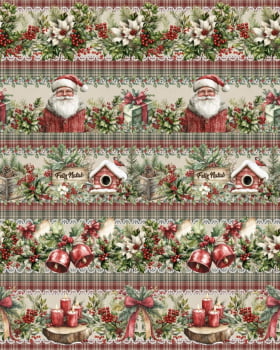 Tricoline estampa digital barrado natal gentil - CORTES 0,55m x 1,50m