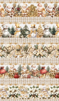 Tricoline estampa digital barrado natal Gold - CORTES 0,55m x 1,50m  