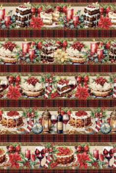 Tricoline estampa digital barrado natal gourmet  - CORTES 0,55m x 1,50m