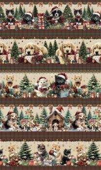 Tricoline estampa digital barrado natal pet - CORTES 0,55m x 1,50m