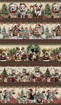 Tricoline estampa digital barrado natal pet - CORTES 0,55m x 1,50m