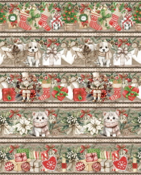 Tricoline estampa digital barrado natal rústico - CORTES 0,55m x 1,50m