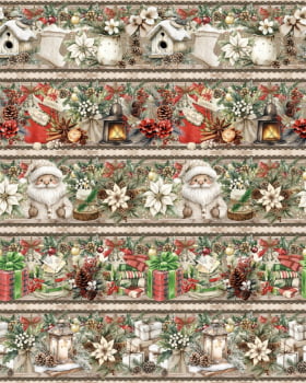 Tricoline estampa digital barrado natal rústico - CORTES 0,55m x 1,50m