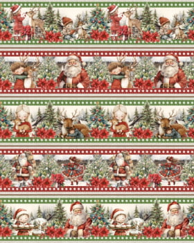 Tricoline estampa digital barrado natal tradicional - CORTES 0,55m x 1,50m