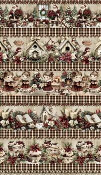 Tricoline estampa digital barrado natal vintage - CORTES 0,55m x 1,50m
