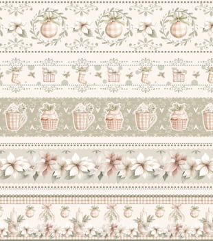 Tricoline estampa digital barrado natal vintage - CORTES 0,55m x 1,50m