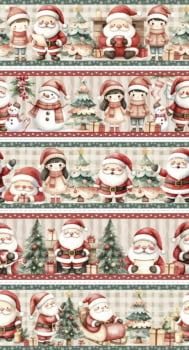 Tricoline estampa digital barrado noel simpático - CORTES 0,55m x 1,50m 