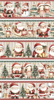 Tricoline estampa digital barrado noel simpático - CORTES 0,55m x 1,50m 