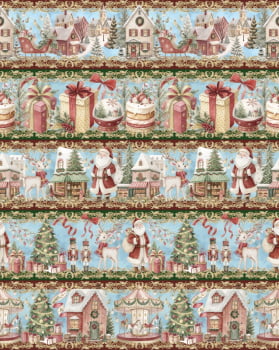 Tricoline estampa digital barrado papai noel fundo azul - CORTES 0,55m x 1,50m