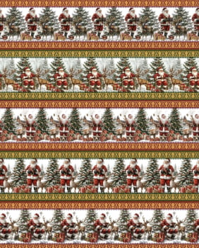 Tricoline estampa digital barrado papai noel na floresta - CORTES 0,55m x 1,50m