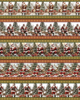 Tricoline estampa digital barrado papai noel na floresta - CORTES 0,55m x 1,50m