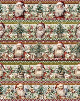 Tricoline estampa digital barrado papai noel tradicional - CORTES 0,55m x 1,50m