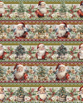 Tricoline estampa digital barrado papai noel tradicional - CORTES 0,55m x 1,50m