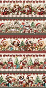 Tricoline estampa digital barrado pets natal - CORTES 0,55m x 1,50m 