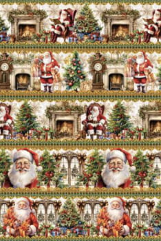 Tricoline estampa digital barrado casa do papai noel - CORTES 0,55m x 1,50m