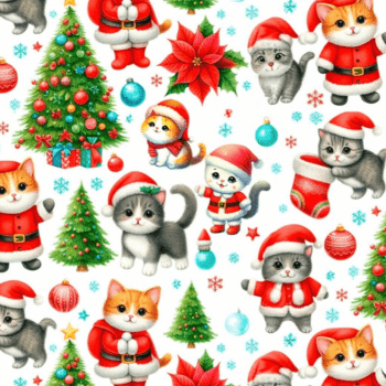 Tricoline estampa digital cats natal 