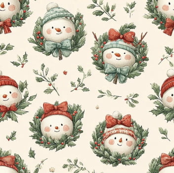 Tricoline estampa digital natal retrô boneco de neve 