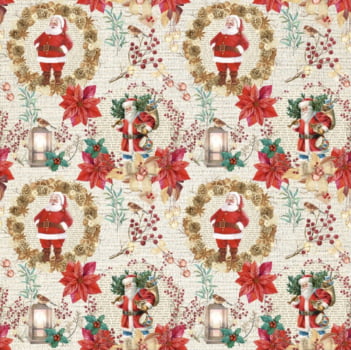 Tricoline estampa digital noel vintage fundo claro 