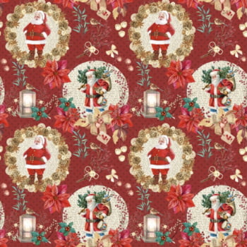 Tricoline estampa digital noel vintage fundo vermelho 