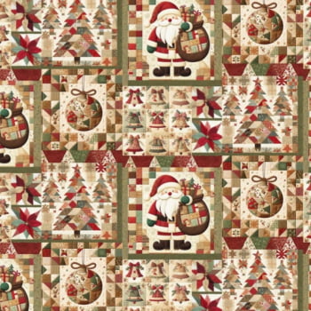 Tricoline estampa digital patchwork papai noel