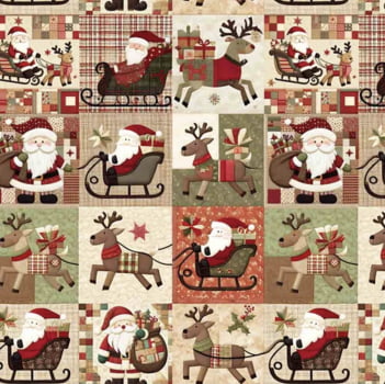 Tricoline estampa digital patchwork papai noel pequeno Tricoline estampa digital patchwork papai noel pequeno