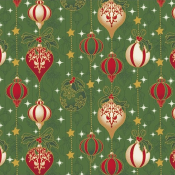 Tricoline estampado bolas de natal e estrelinhas fundo verde 