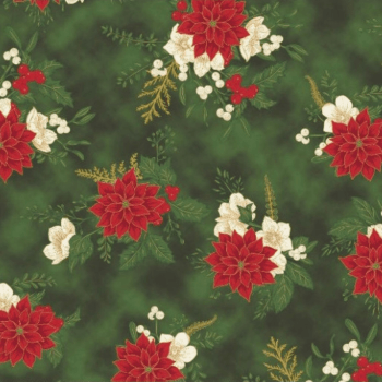 Tricoline estampado flores natalinas com fundo tipo poeirinha verde