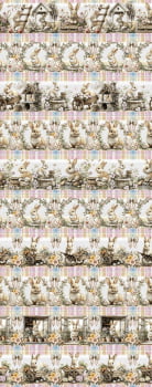 Tricoline estampa digital barrado coelhinho no jardim - CORTES 0,55m x 1,50m