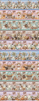 Tricoline estampa digital barrado coelhinhos e laços - CORTES 0,55m x 1,50m 