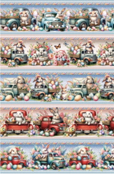 Tricoline estampa digital barrado coelhos a bordo - CORTES 0,55m x 1,50m