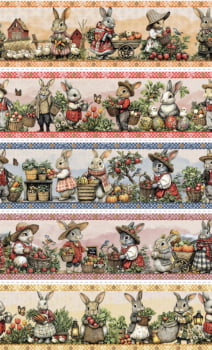 Tricoline estampa digital barrado fazenda dos coelhos - CORTES 0,55m x 1,50m 