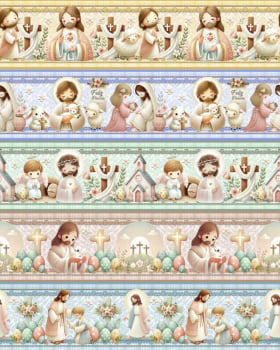 Tricoline estampa digital barrado Páscoa abençoada - CORTES 0,55m x 1,50m