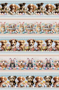 Tricoline estampa digital barrado Páscoa dos pets - CORTES 0,55m x 1,50m
