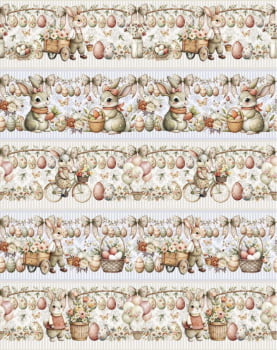 Tricoline estampa digital barrado Páscoa feliz - CORTES 0,55m x 1,50m 