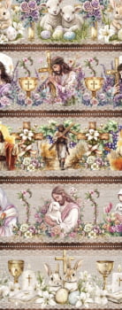 Tricoline estampa digital barrado Páscoa religiosa - CORTES 0,55m x 1,50m 