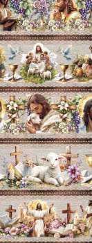 Tricoline estampa digital barrado Páscoa religiosa - CORTES 0,55m x 1,50m 