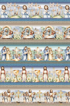 Tricoline estampa digital barrado Páscoa Sagrada - CORTES 0,55m x 1,50m