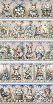 Tricoline estampa digital barrado Páscoa singela - CORTES 0,55m x 1,50m 