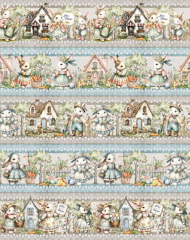Tricoline estampa digital barrado spring bunny - CORTES 0,55m x 1,50m 